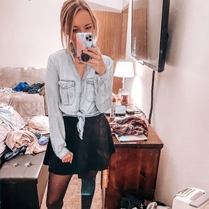 Crop tie denim button up